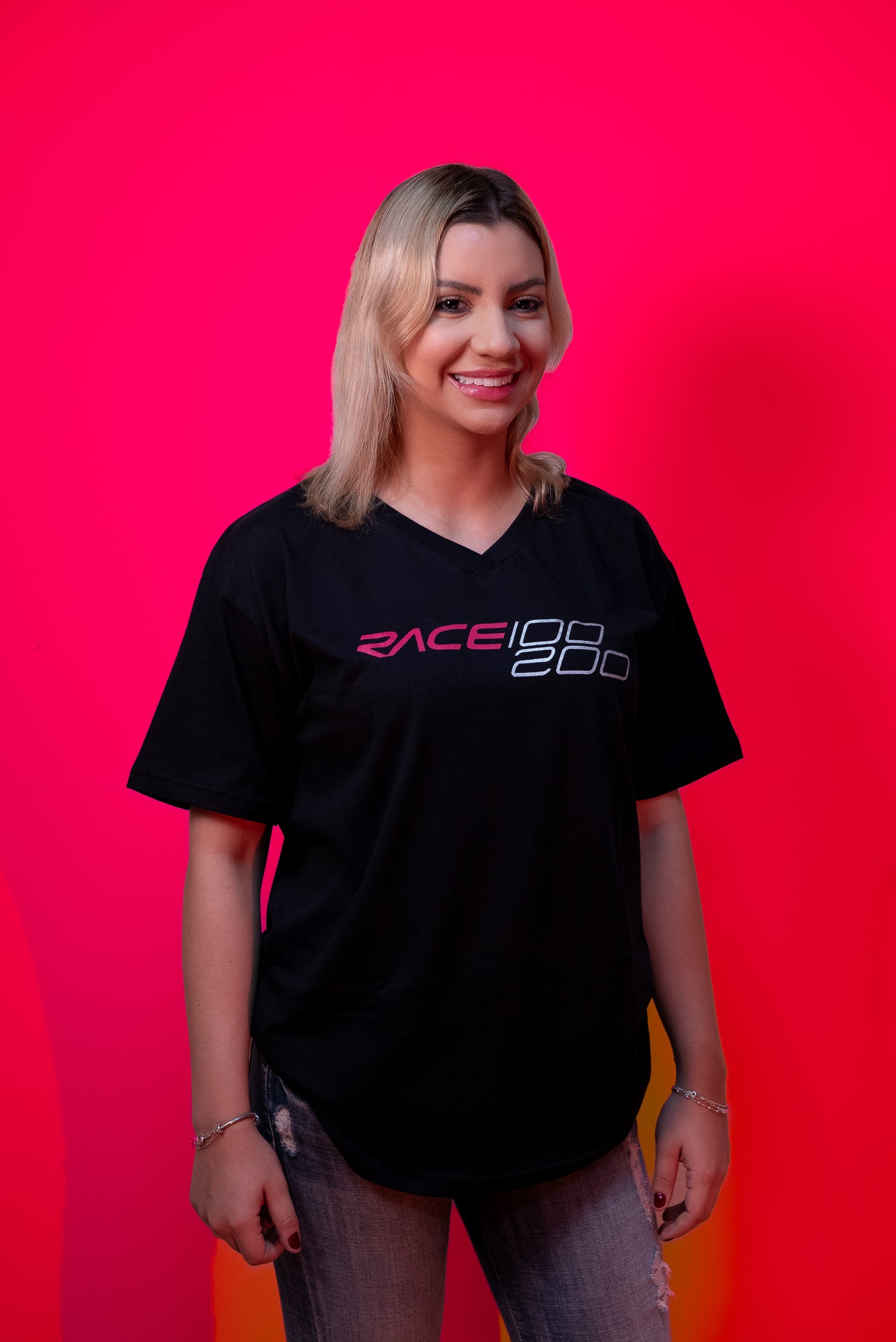 Camiseta Feminina RACE100200 - Gola V (Prata)